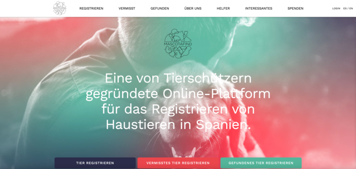 Screenshot der Website von Mascotafind